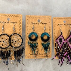 Beaded Earrings Set - Black, Teal, Pink